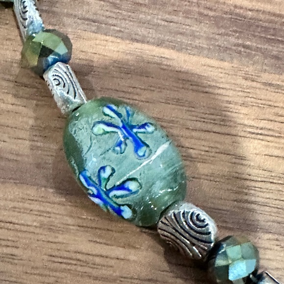 Signed Hand-Painted Art Deco Porcelain Necklace w/ Rhinestones & Beads. RARE - Picture 7 of 9